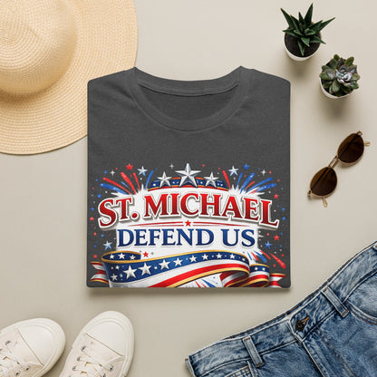 T-Shirt — St. Michael Defend Us Patriotic Guardian Angel Tee - Ludus Catholic Games