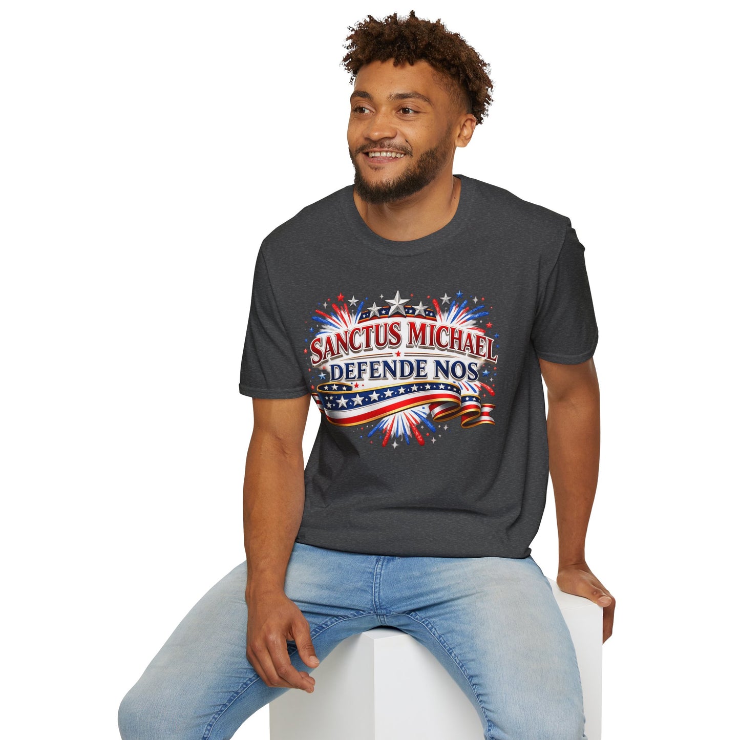 T-Shirt — Sanctus Michael Defende Nos Patriotic Saint Michael Protector Tee - Ludus Catholic Games