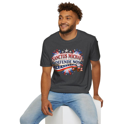 T-Shirt — Sanctus Michael Defende Nos Patriotic Saint Michael Protector Tee - Ludus Catholic Games