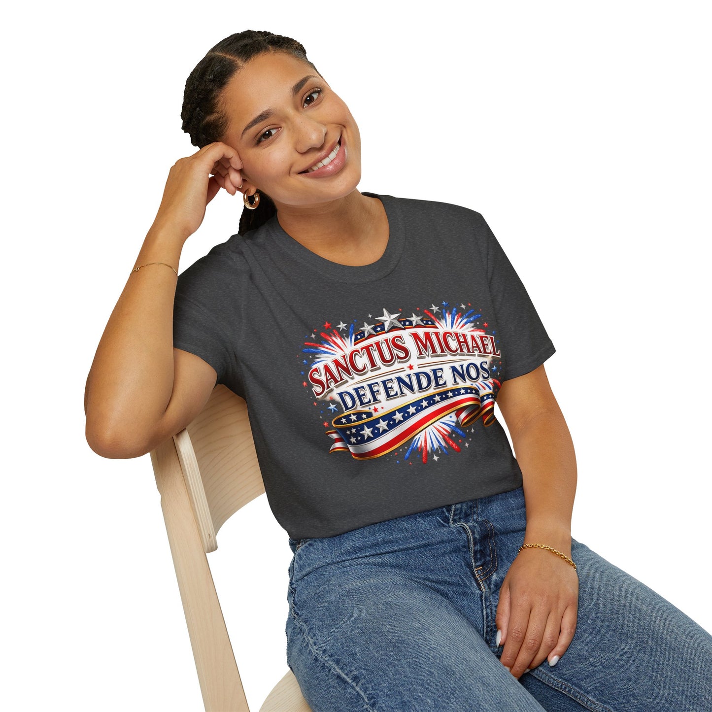 T-Shirt — Sanctus Michael Defende Nos Patriotic Saint Michael Protector Tee - Ludus Catholic Games