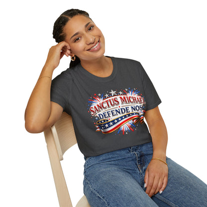 T-Shirt — Sanctus Michael Defende Nos Patriotic Saint Michael Protector Tee - Ludus Catholic Games