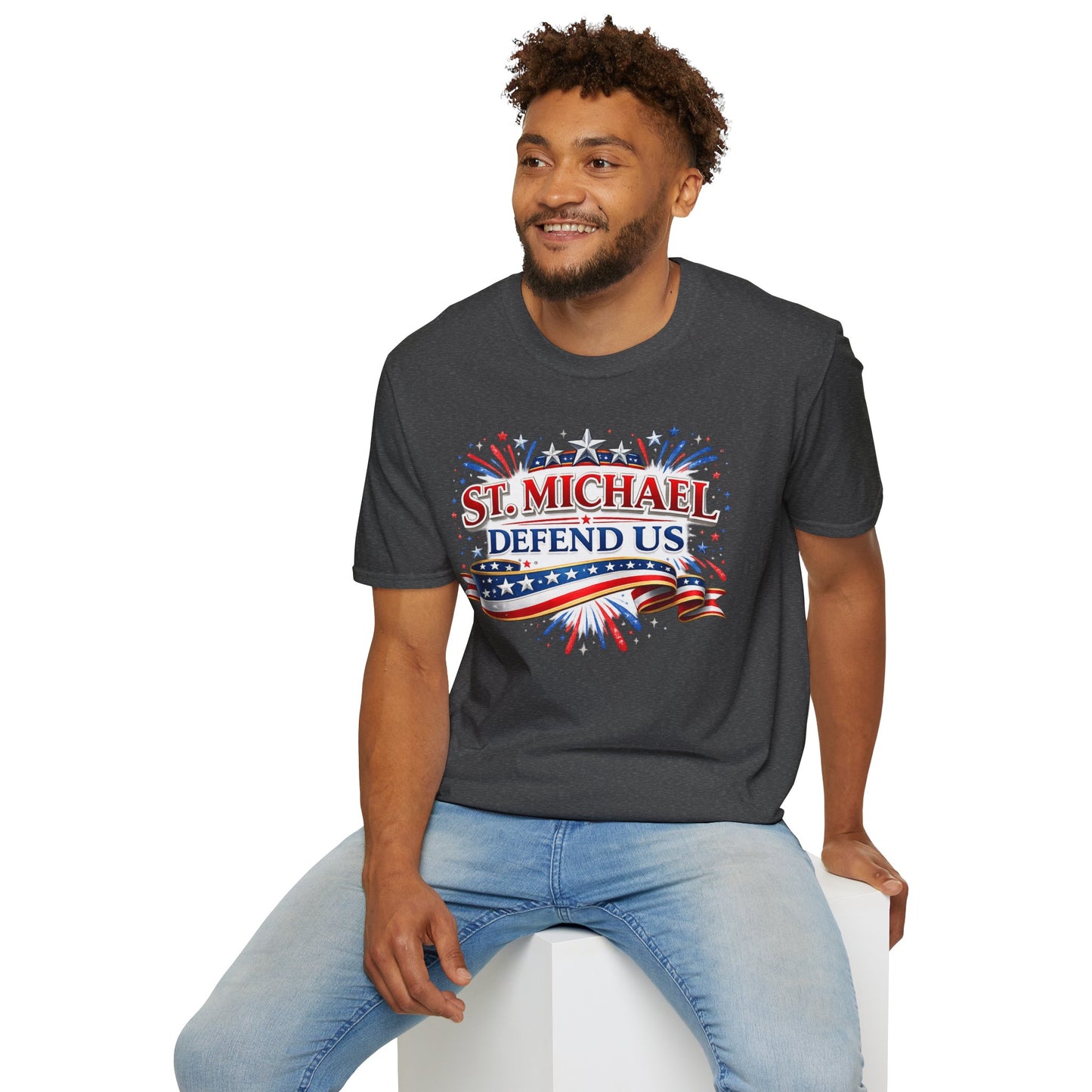 T-Shirt — St. Michael Defend Us Patriotic Guardian Angel Tee - Ludus Catholic Games