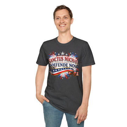 T-Shirt — Sanctus Michael Defende Nos Patriotic Saint Michael Protector Tee - Ludus Catholic Games
