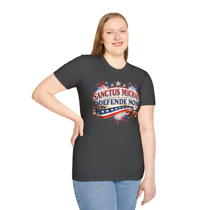 T-Shirt — Sanctus Michael Defende Nos Patriotic Saint Michael Protector Tee - Ludus Catholic Games