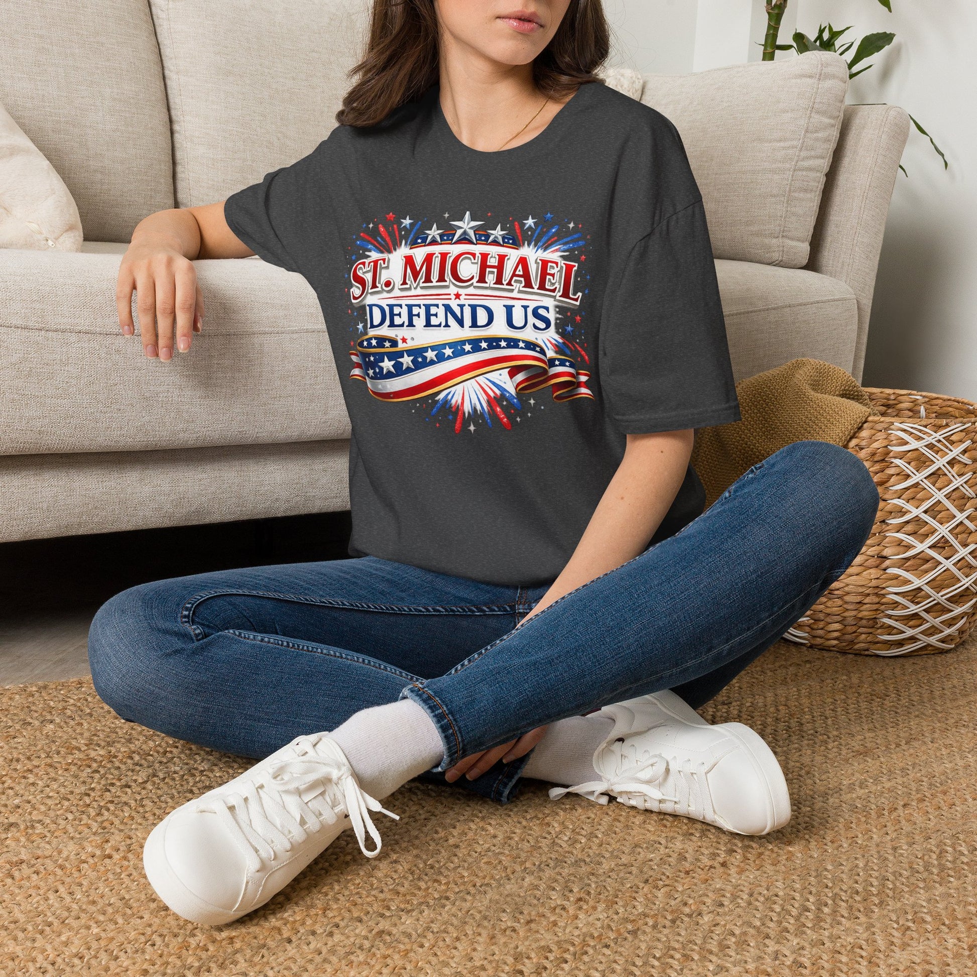 T-Shirt — St. Michael Defend Us Patriotic Guardian Angel Tee - Ludus Catholic Games