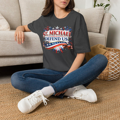T-Shirt — St. Michael Defend Us Patriotic Guardian Angel Tee - Ludus Catholic Games