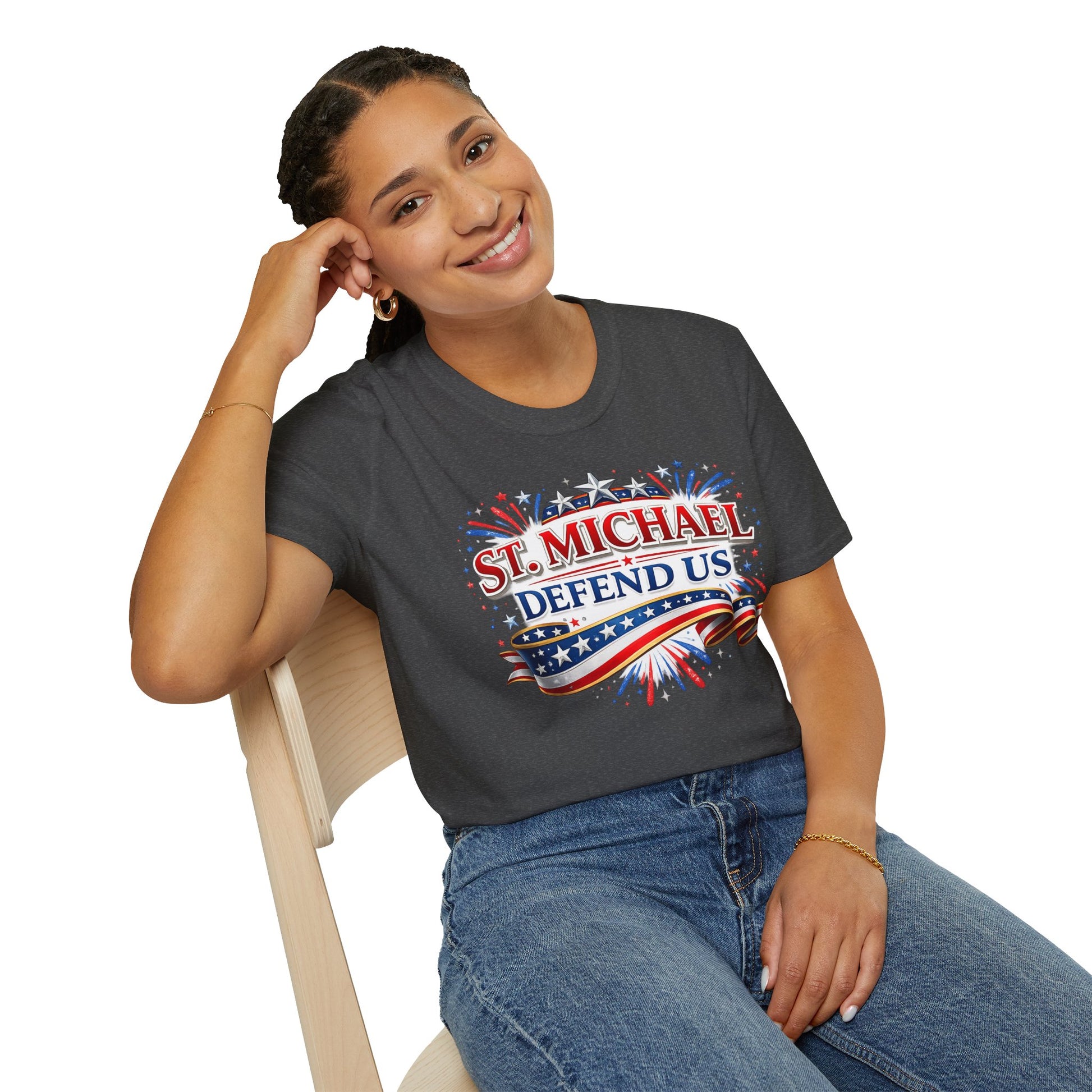 T-Shirt — St. Michael Defend Us Patriotic Guardian Angel Tee - Ludus Catholic Games