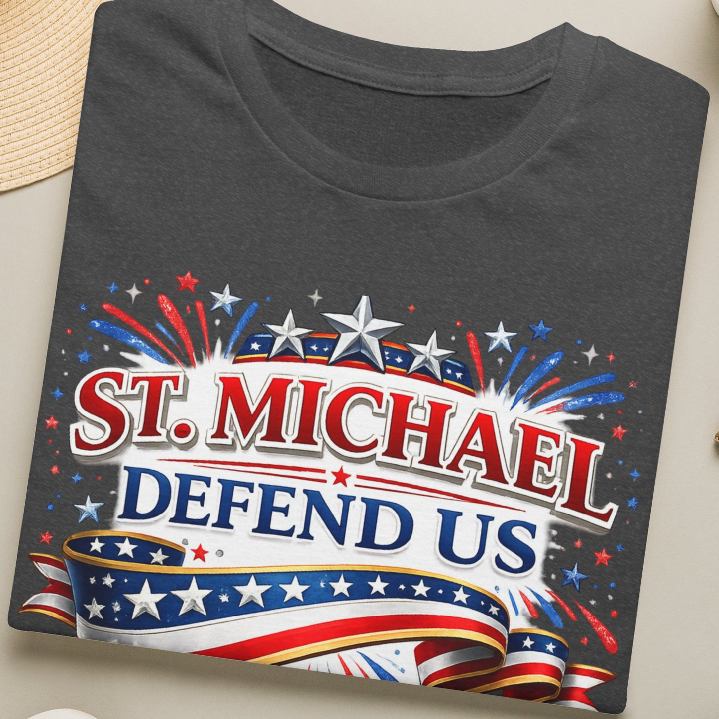 T-Shirt — St. Michael Defend Us Patriotic Guardian Angel Tee - Ludus Catholic Games