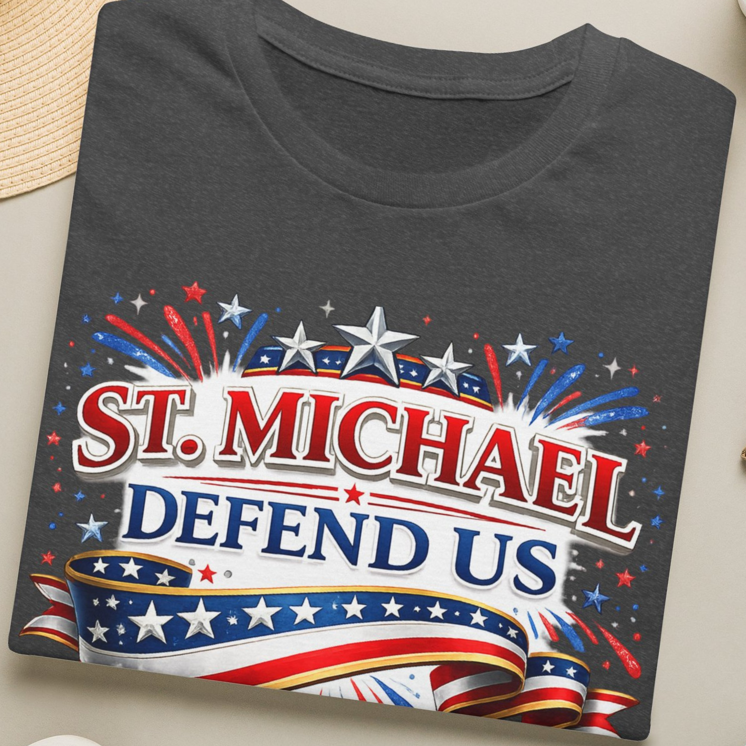 T-Shirt — St. Michael Defend Us Patriotic Guardian Angel Tee - Ludus Catholic Games