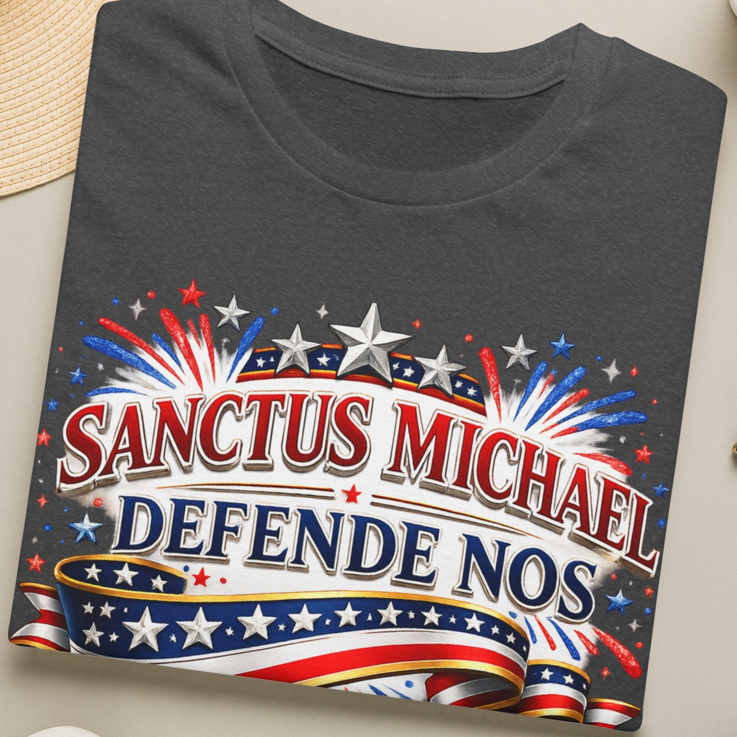 T-Shirt — Sanctus Michael Defende Nos Patriotic Saint Michael Protector Tee - Ludus Catholic Games