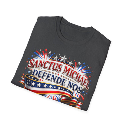 T-Shirt — Sanctus Michael Defende Nos Patriotic Saint Michael Protector Tee - Ludus Catholic Games
