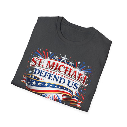 T-Shirt — St. Michael Defend Us Patriotic Guardian Angel Tee - Ludus Catholic Games