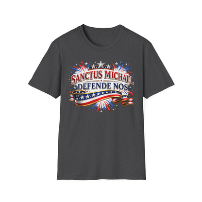 T-Shirt — Sanctus Michael Defende Nos Patriotic Saint Michael Protector Tee - Ludus Catholic Games