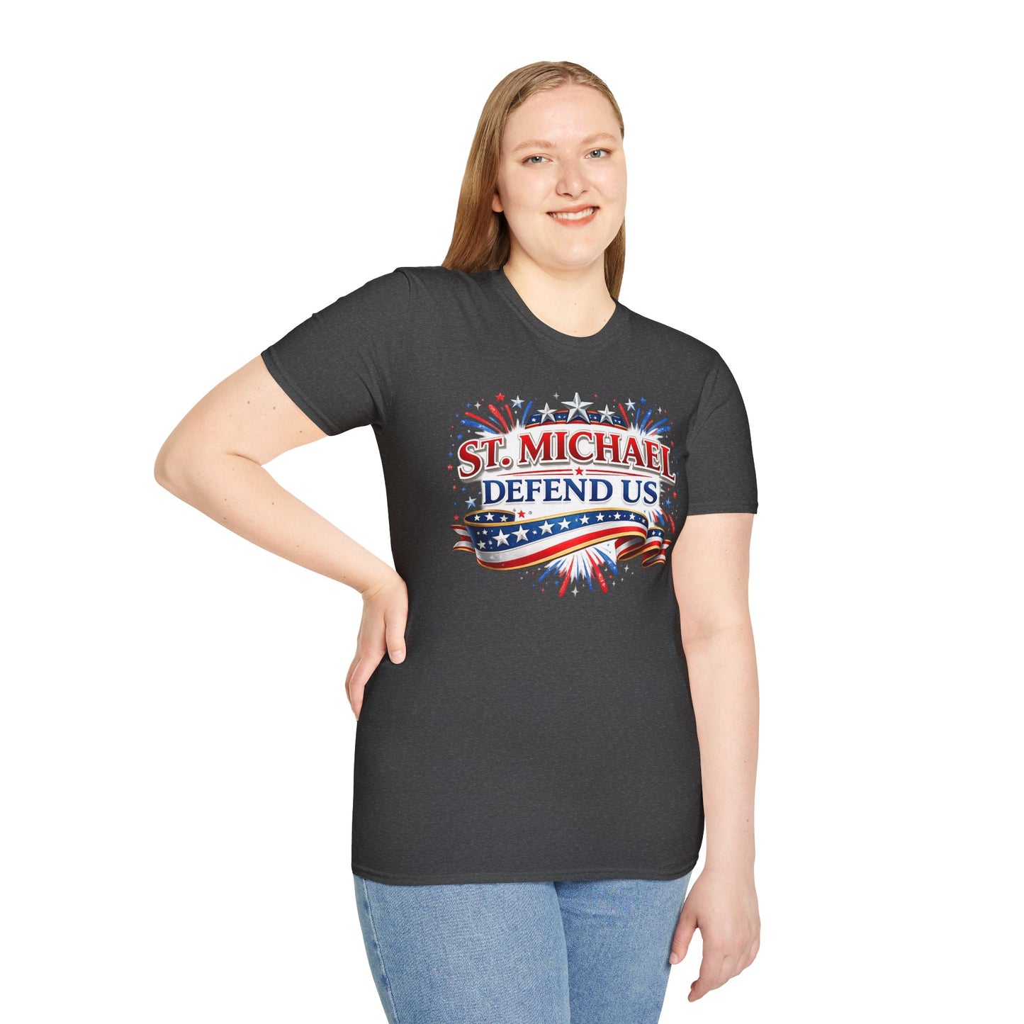 T-Shirt — St. Michael Defend Us Patriotic Guardian Angel Tee - Ludus Catholic Games