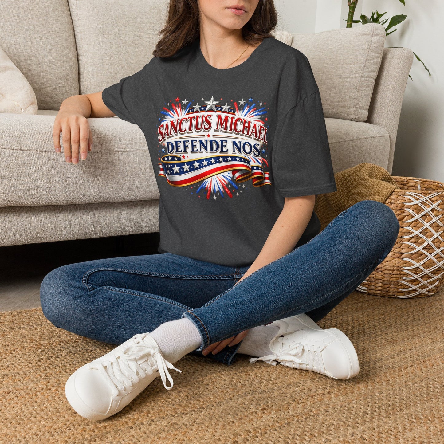 T-Shirt — Sanctus Michael Defende Nos Patriotic Saint Michael Protector Tee - Ludus Catholic Games