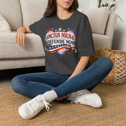 T-Shirt — Sanctus Michael Defende Nos Patriotic Saint Michael Protector Tee - Ludus Catholic Games