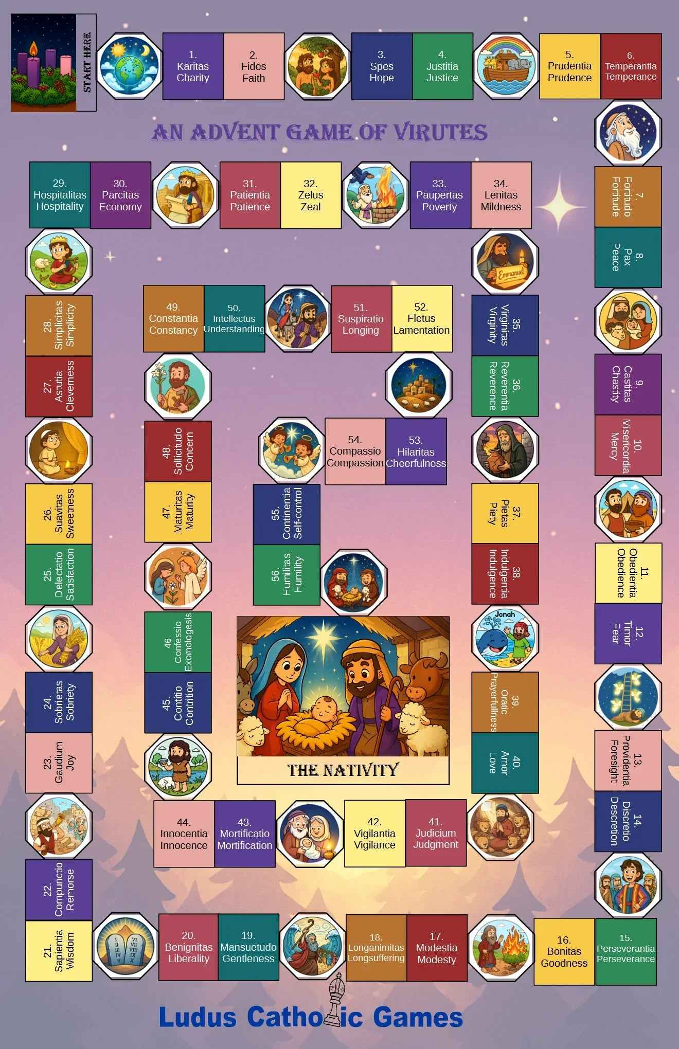 PDF of Advent Jesse Tree & Virtue Board Game