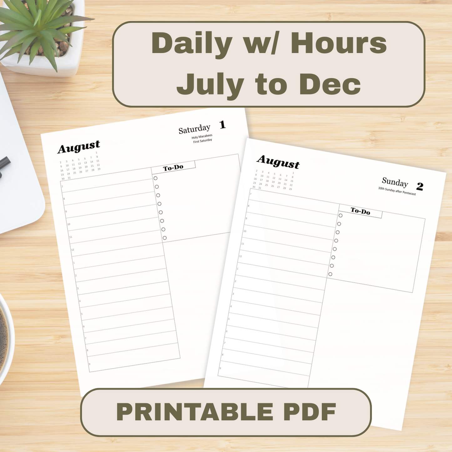 Traditional Latin Mass Catholic Planner 2026 July to Dec | Daily w/ Hours Layout | Printable PDF - Ludus Catholic Games