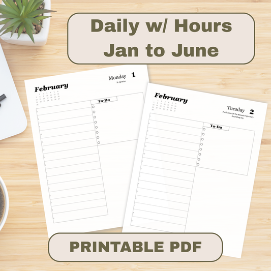 Traditional Latin Mass Catholic Planner 2027 Jan to Jun | Daily w/ Hours Layout | Printable PDF
