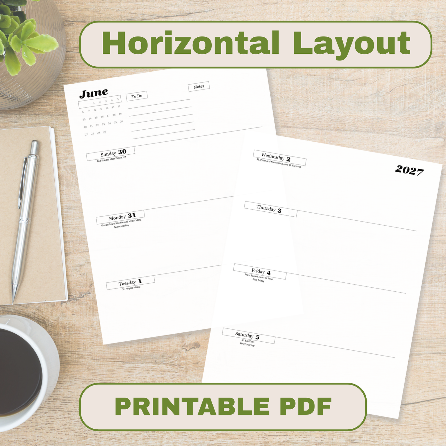 Traditional Latin Mass Catholic Planner 2026-2027 | Horizontal Weekly Layout | Printable PDF - Ludus Catholic Games